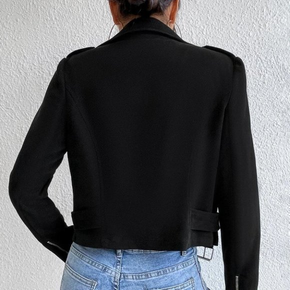 zip up crop moto jacket biker black - Picture 4 of 6